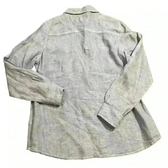 Foxcroft Women's Linen Chambray Button-up Collared Shirt Size 10 Blue Casual - Picture 2 of 8